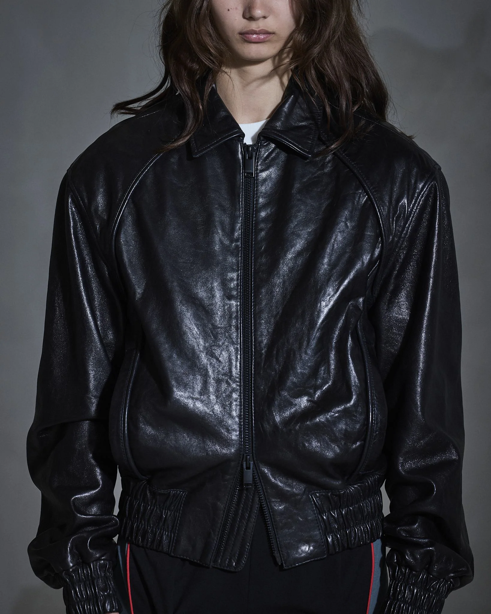 Crunch Leather Biker Jacket - Black - Image 3