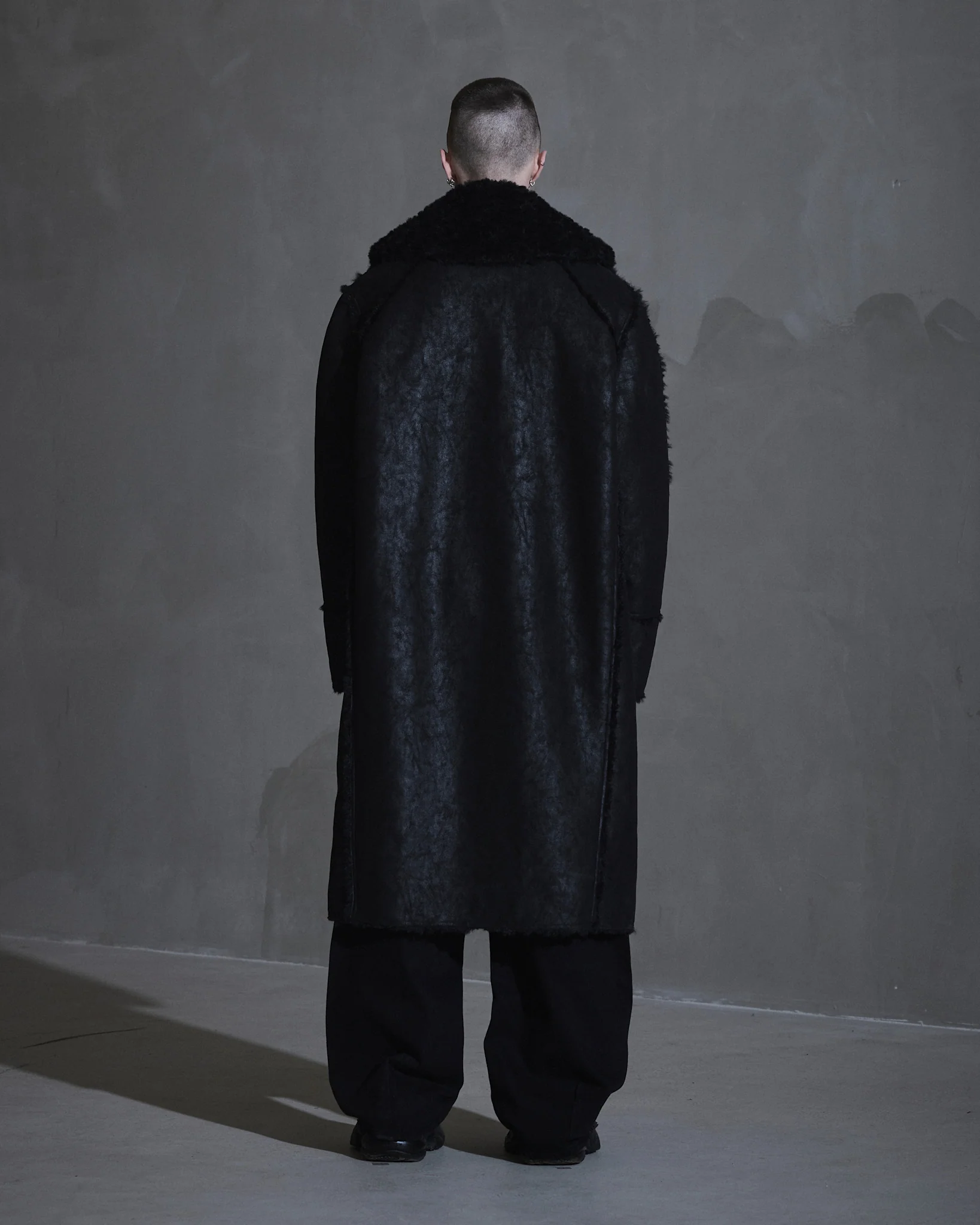 Faux Shearling Coat - Black - Image 3